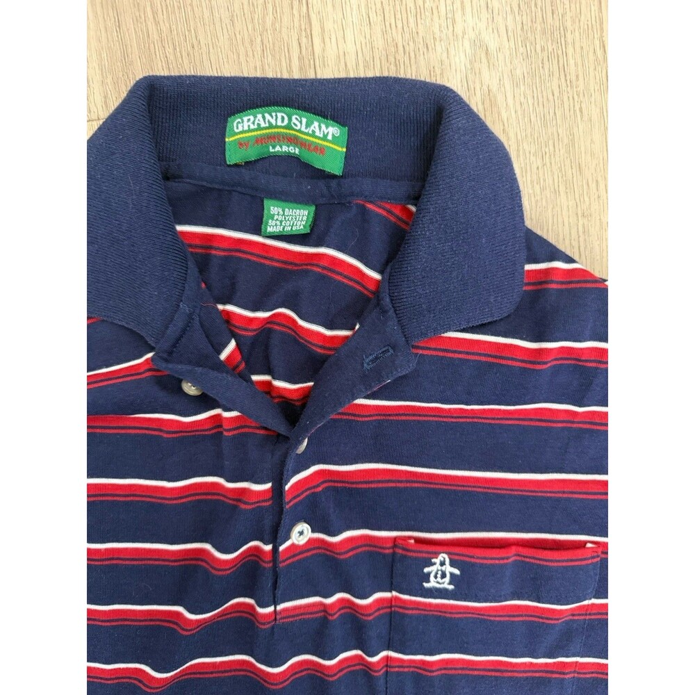 Vintage 80s Grand Slam by Munsingwear Striped Golf Polo Pocket Shirt Medium Fit
